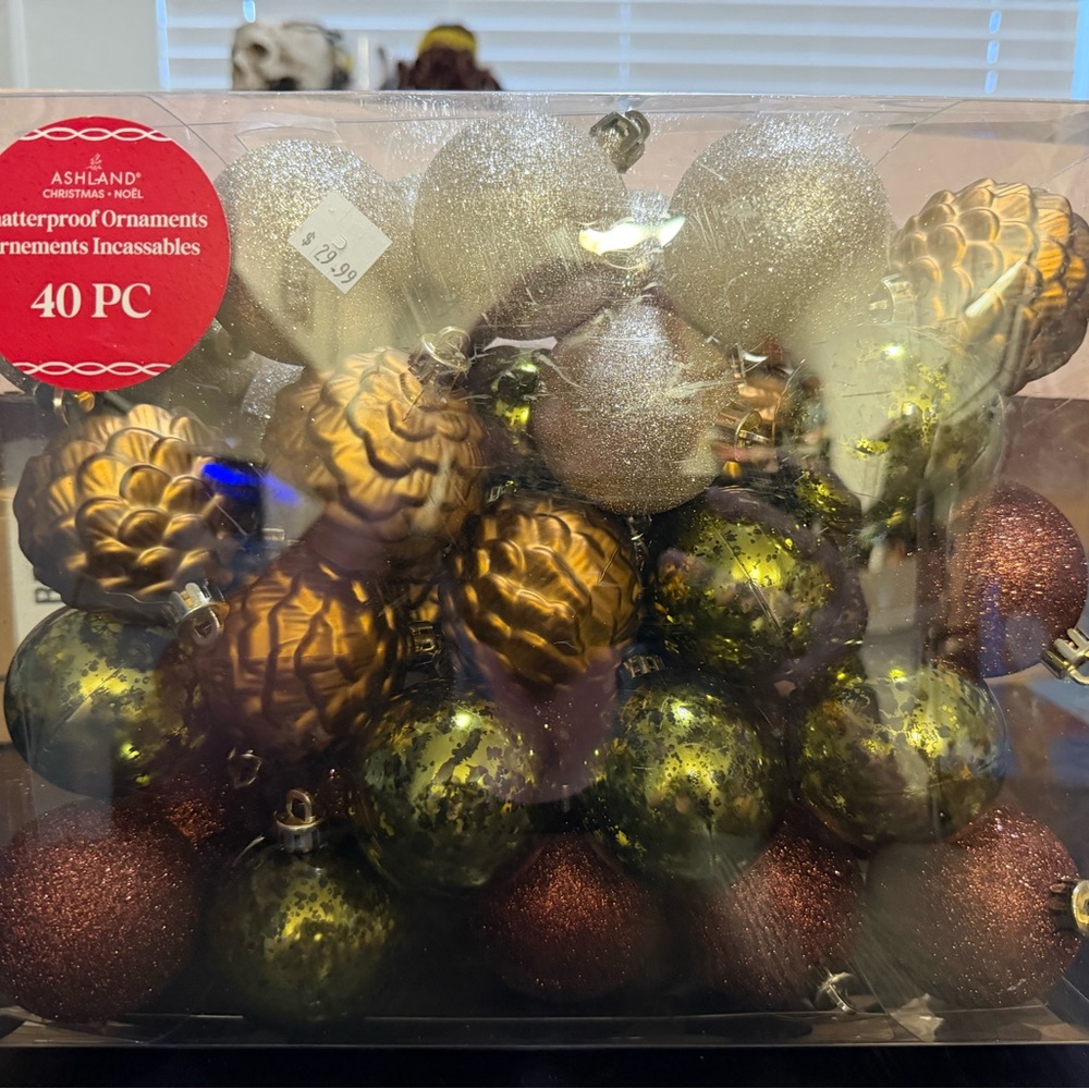 Ashland Glittering Ornament Collection - Gold, Green, Brown